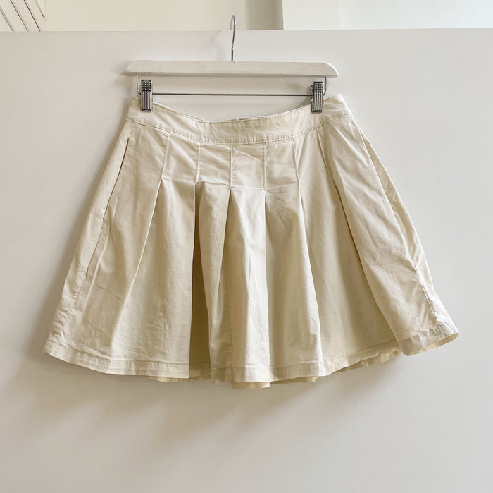 Cream Cotton Pleat Mini Skirt