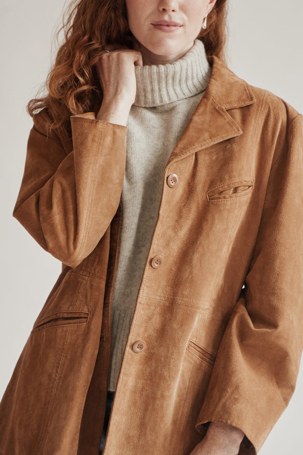 Toffee Suede Leather Midi Coat
