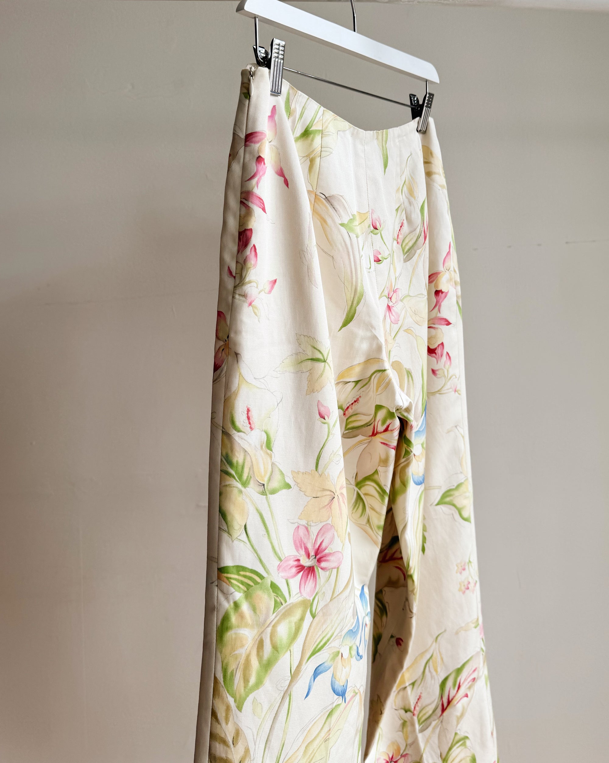 Ivory Silk Floral Pants