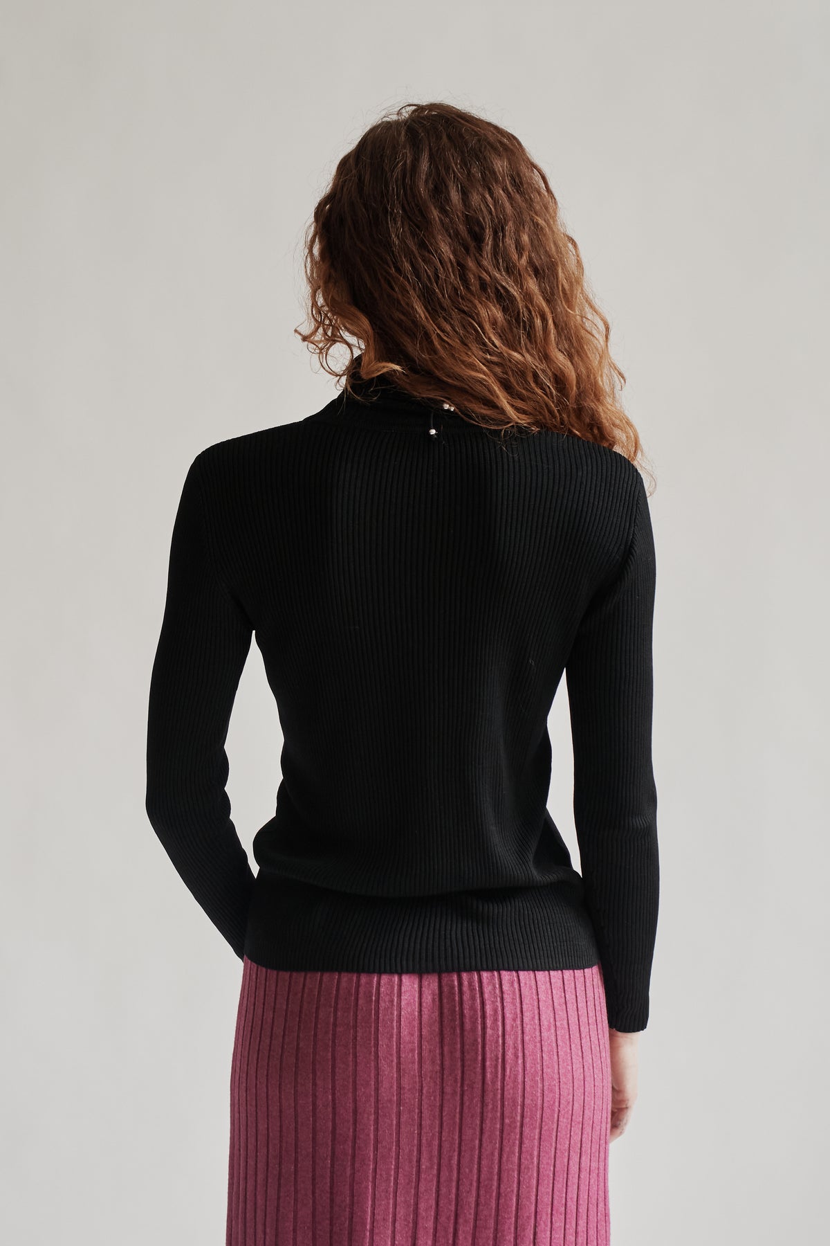 Black Silk Ribbed Turtleneck