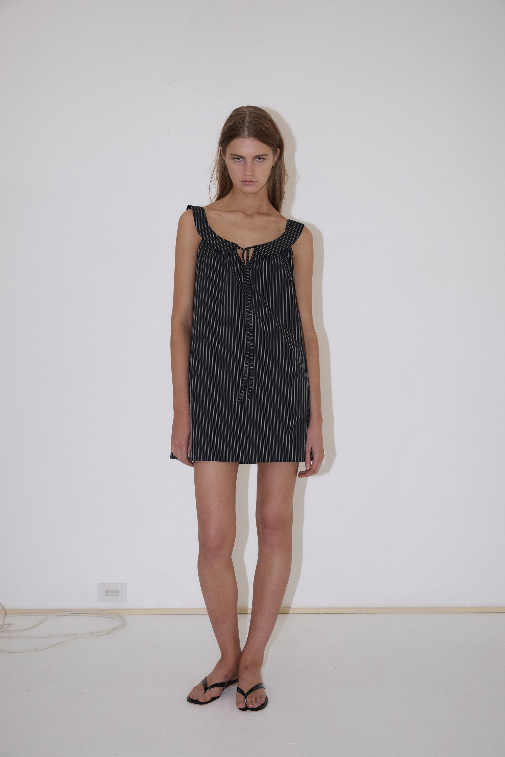 Deiji Studios | Rounded Neck Dress in Mono Stripe - Hey Jude