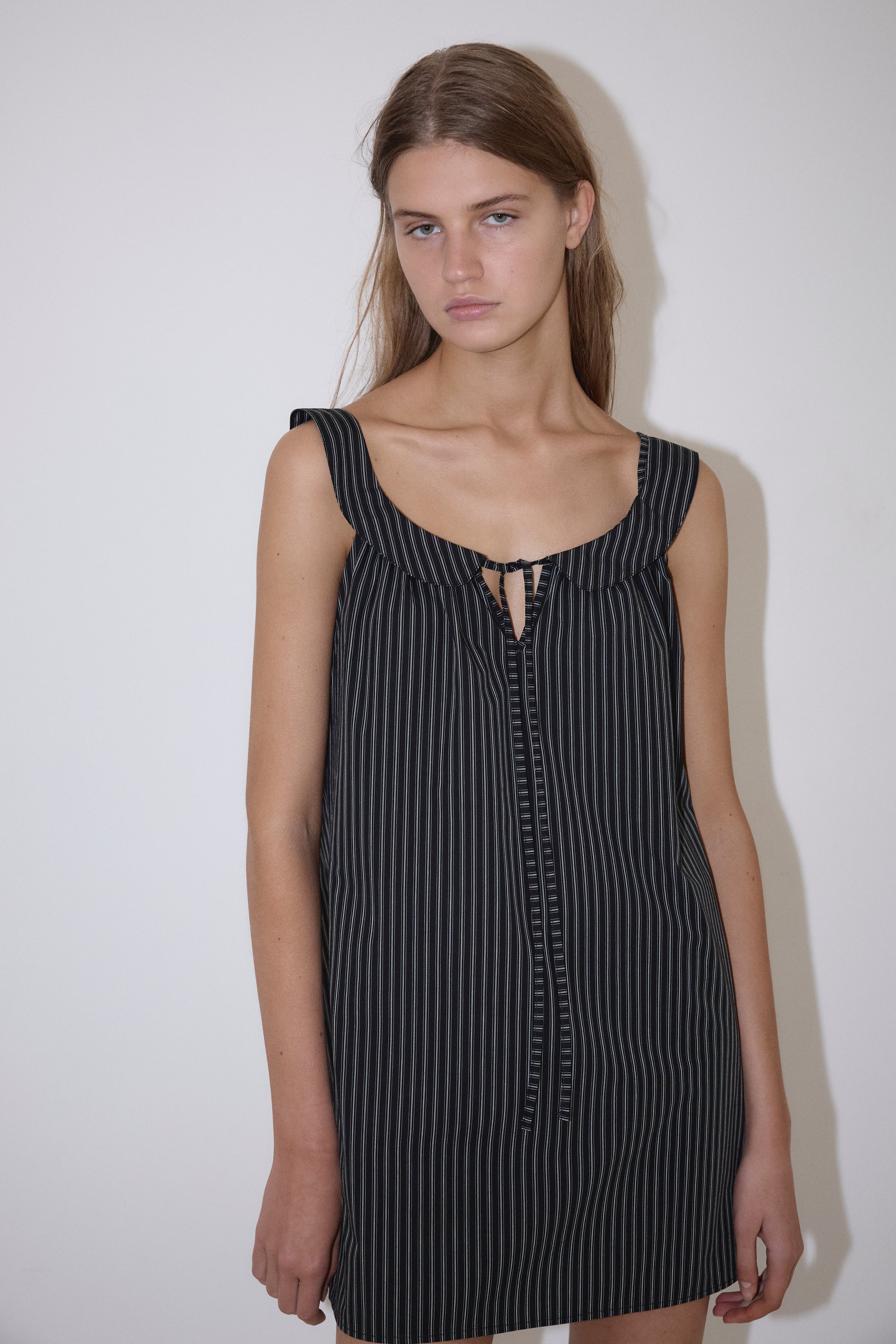 Deiji Studios | Rounded Neck Dress in Mono Stripe - Hey Jude