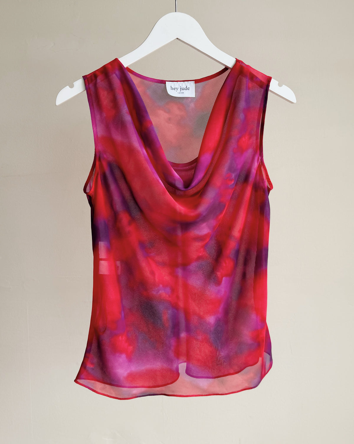 Berry Marbled Cowl Neck Sheer Top - Hey Jude