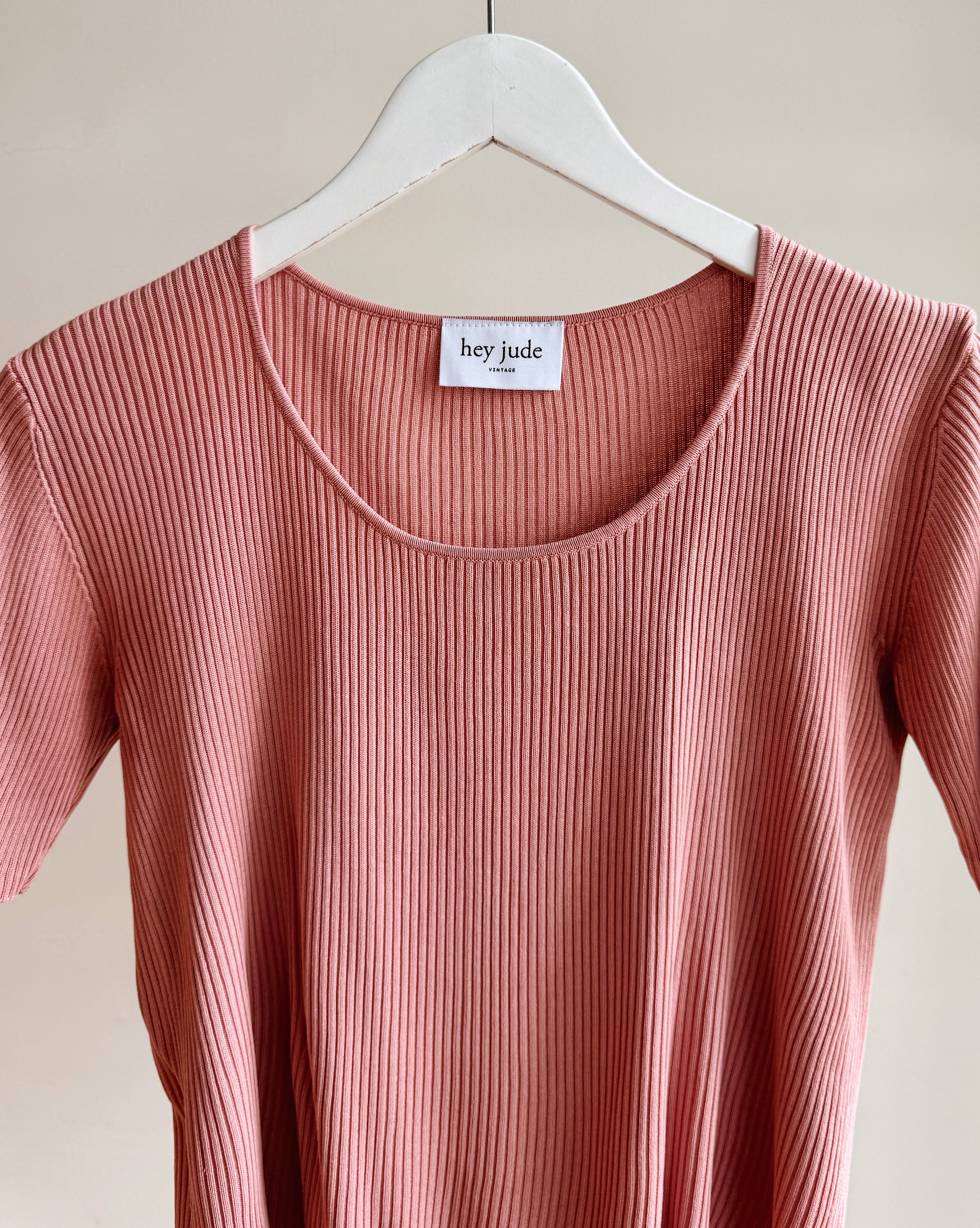 Dusty Pink Silk Ribbed Tee - Hey Jude