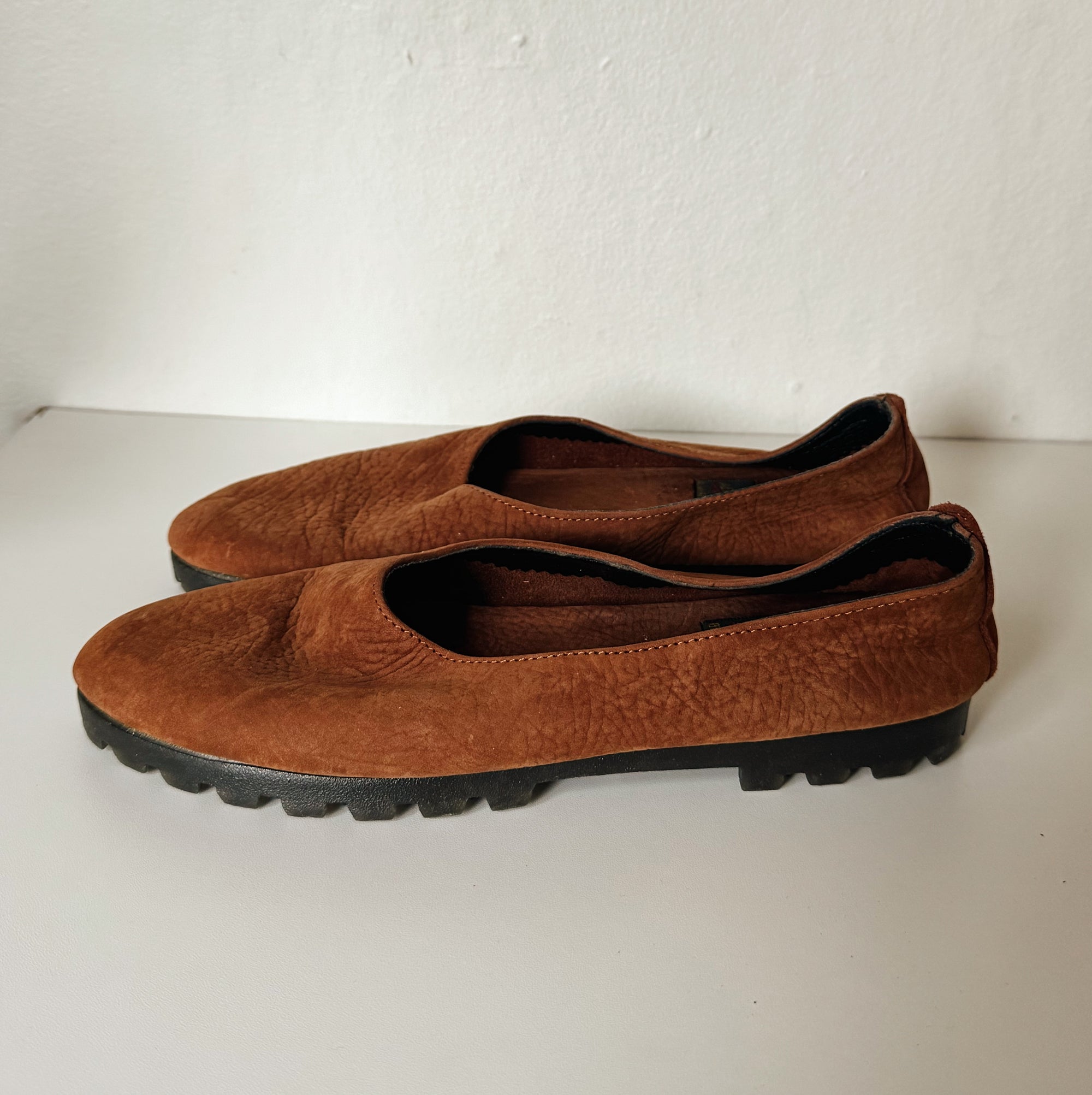 Cognac Leather Glove Style Slip Ons - Hey Jude