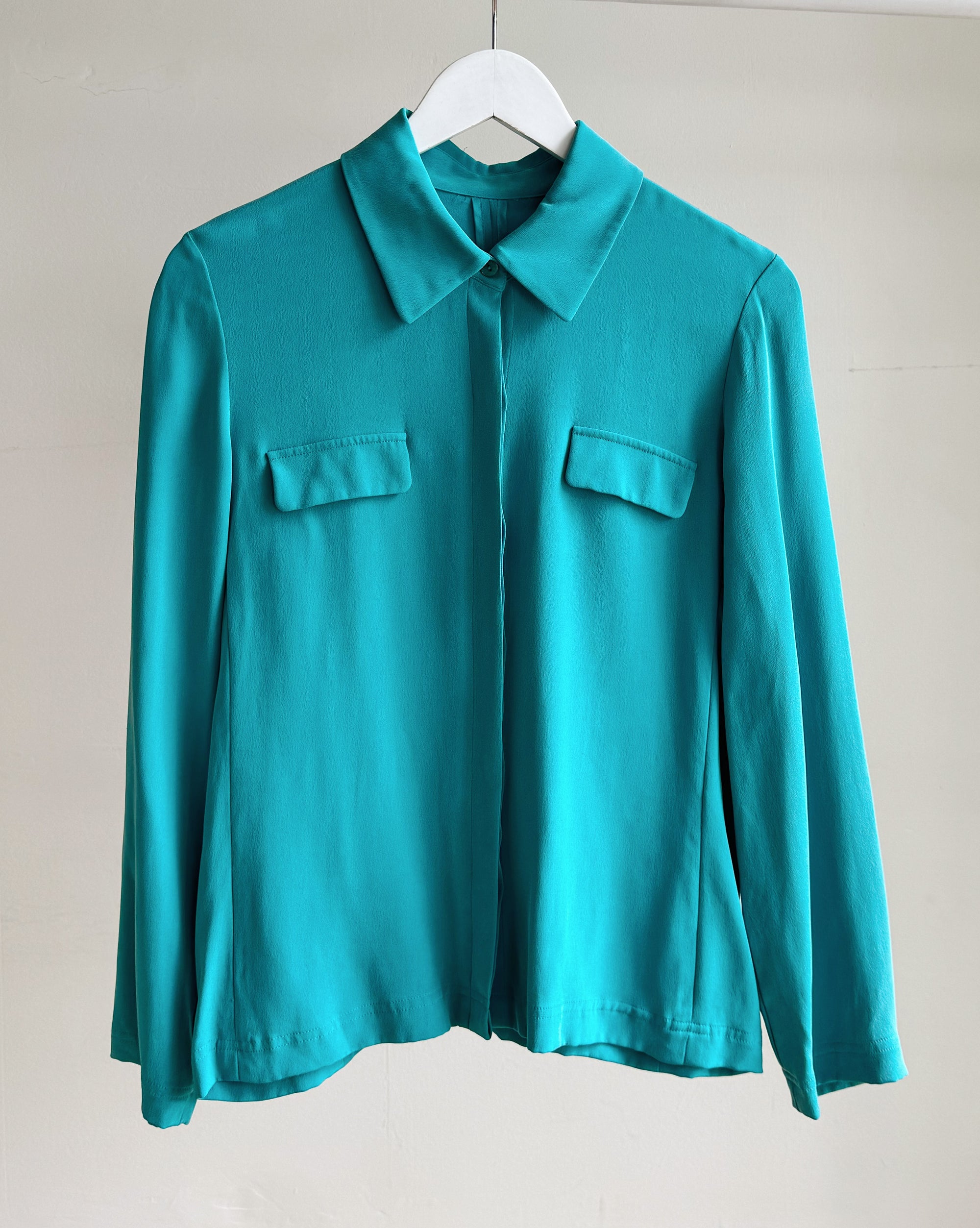 Turquoise Silk Long Sleeve Button Up - Hey Jude