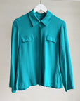 Turquoise Silk Long Sleeve Button Up - Hey Jude
