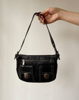 Black Glossy Whipstitch Shoulder Bag