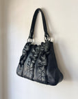 Black Ruffle Leather Shoulder Bag