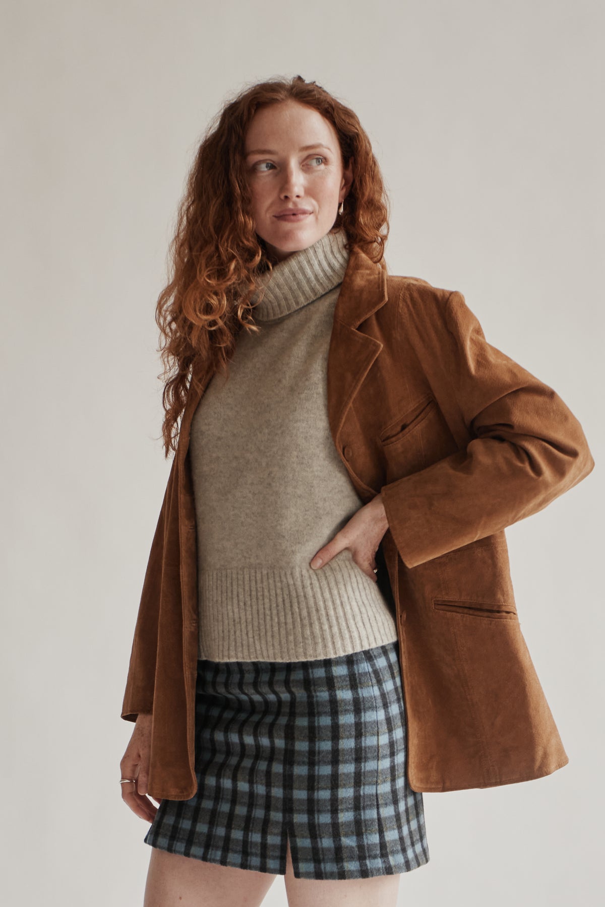 Toffee Suede Leather Midi Coat