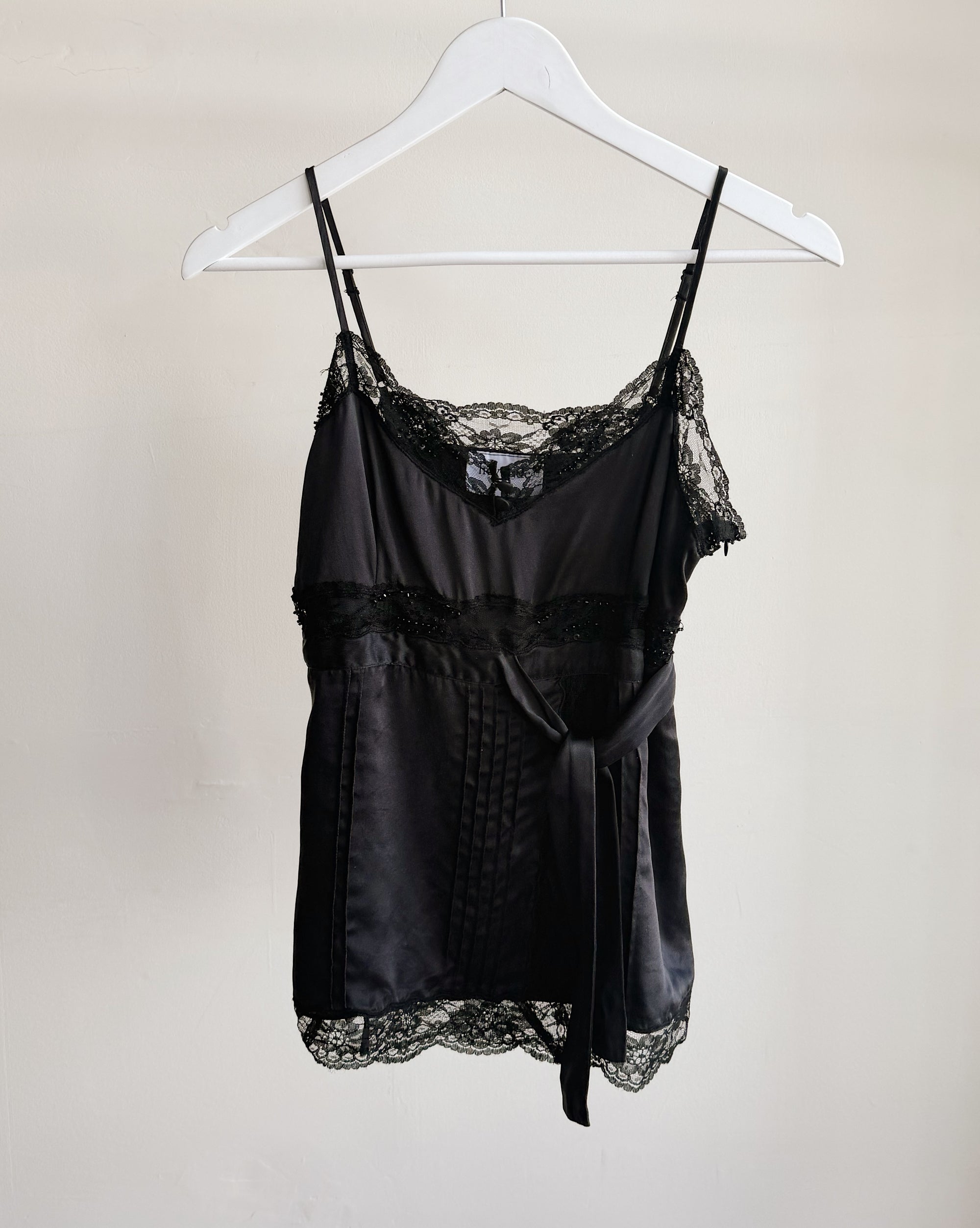 Black Lace Trimmed Silk Tank