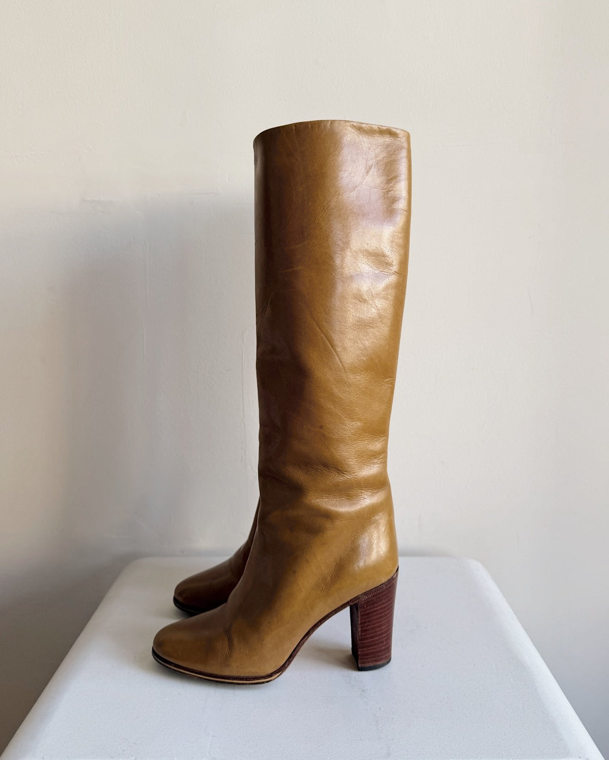 Camel Leather Knee-High Boots | Size 36