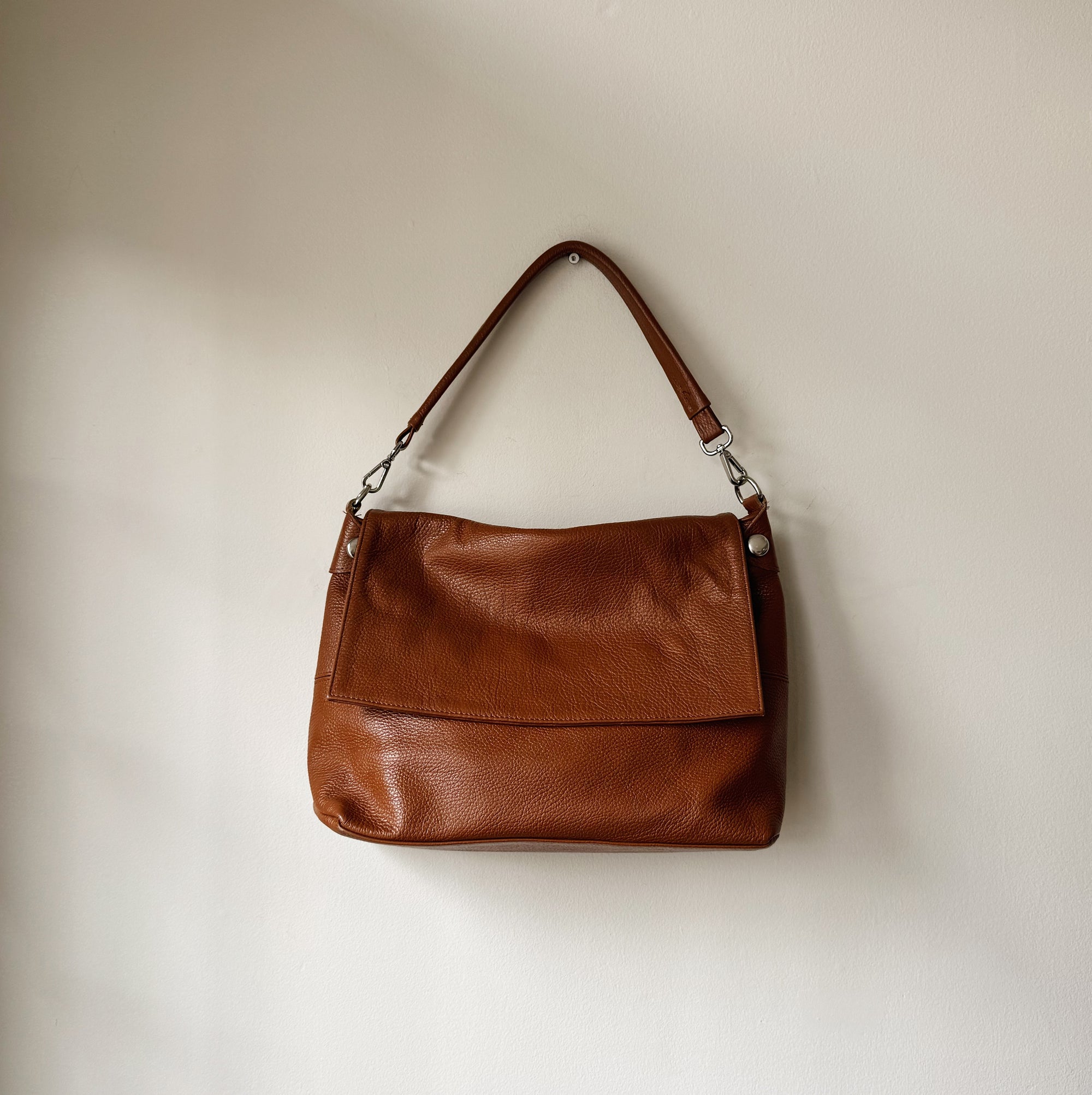 Chestnut Leather Fold Over Bag - Hey Jude