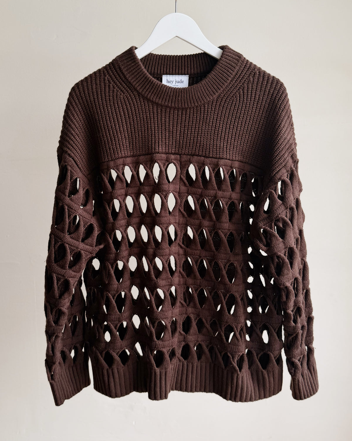 Espresso Cut Work Lattice Wool Sweater - Hey Jude