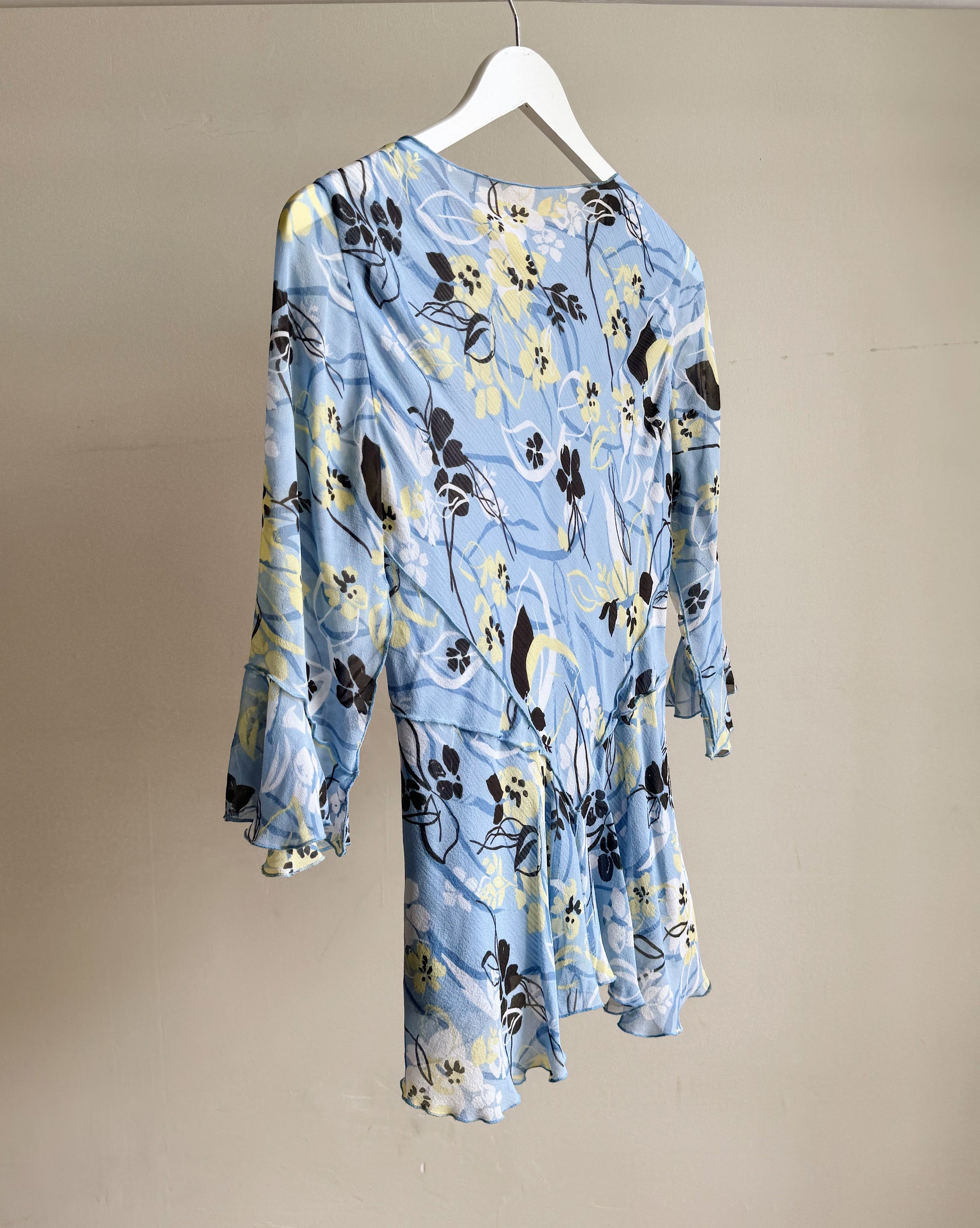 Sky Blue Floral Silk Tie Top