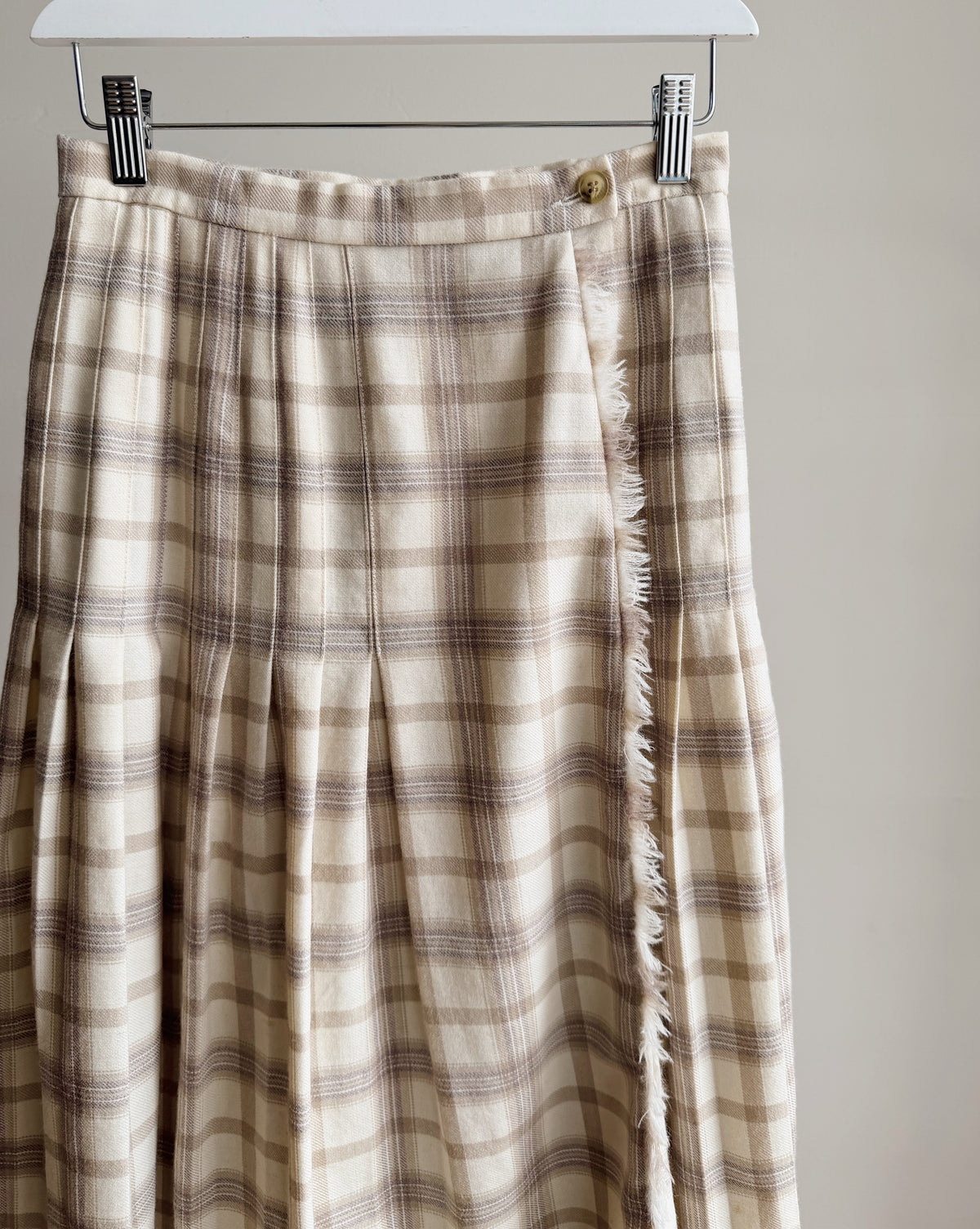 Cream + Taupe Pleated Tartan Skirt - Hey Jude