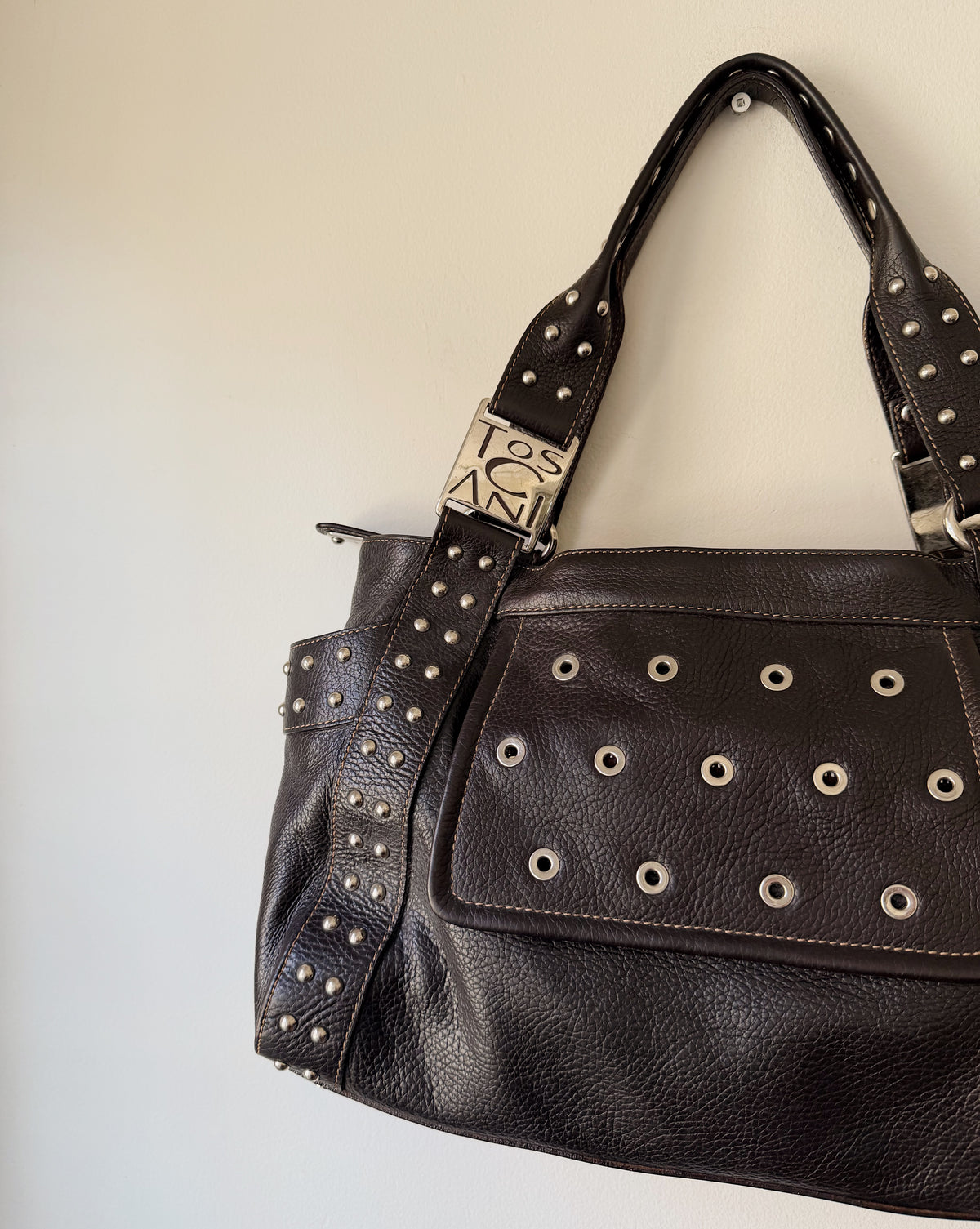 Dark Chocolate Studded Leather Bag