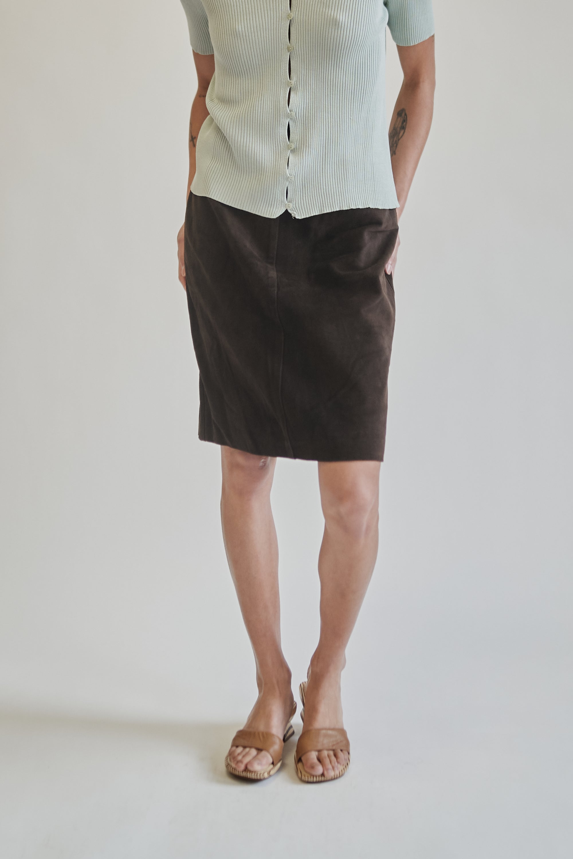 Espresso Suede Midi Skirt - Hey Jude