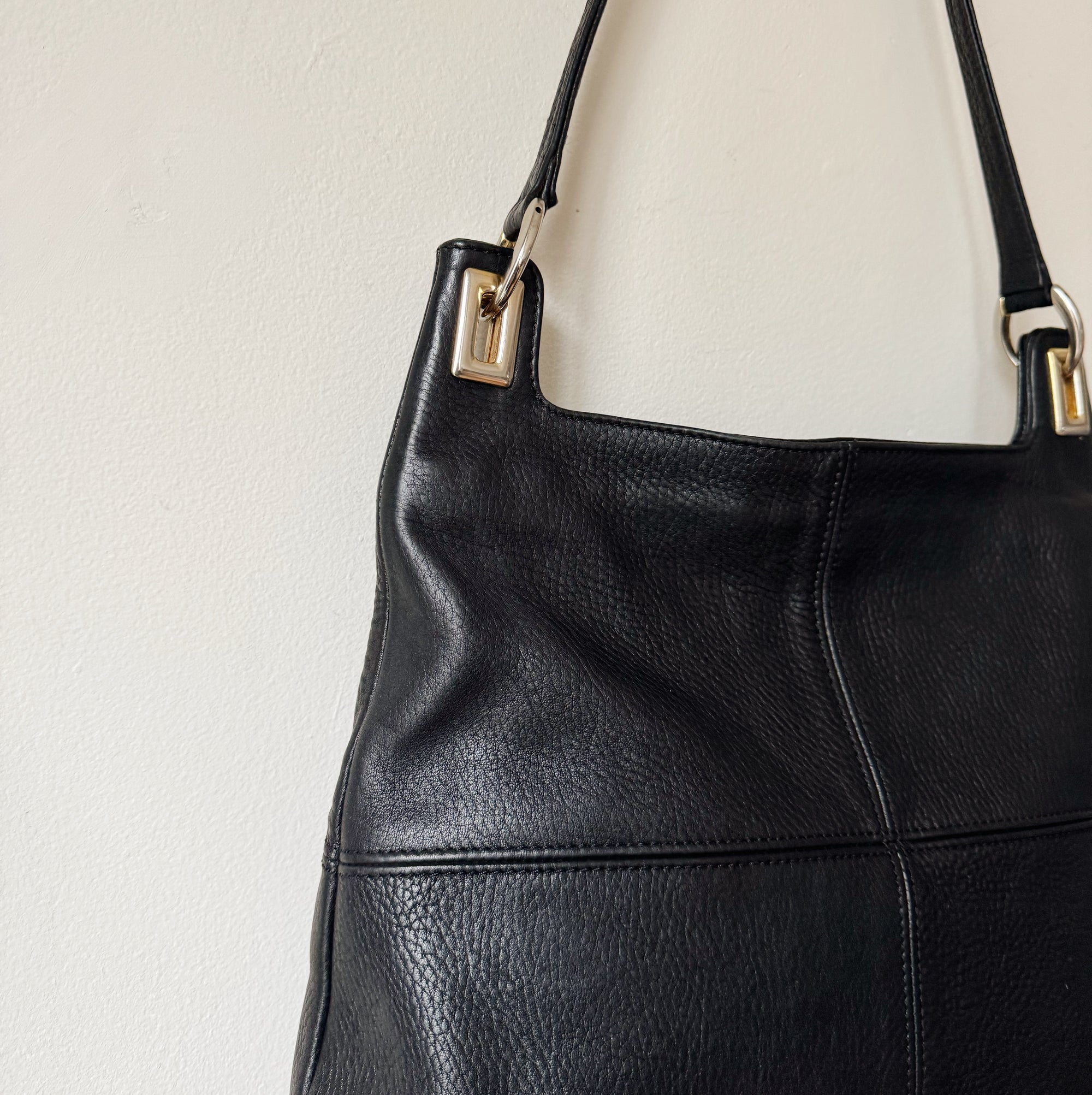 Ebony Leather Panel Shoulder Bag - Hey Jude
