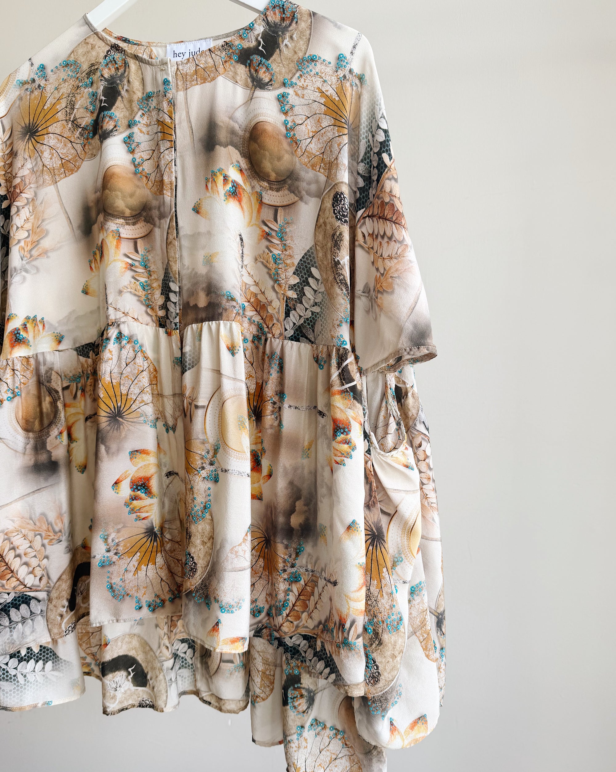 Abstract Print Silk Smock Blouse
