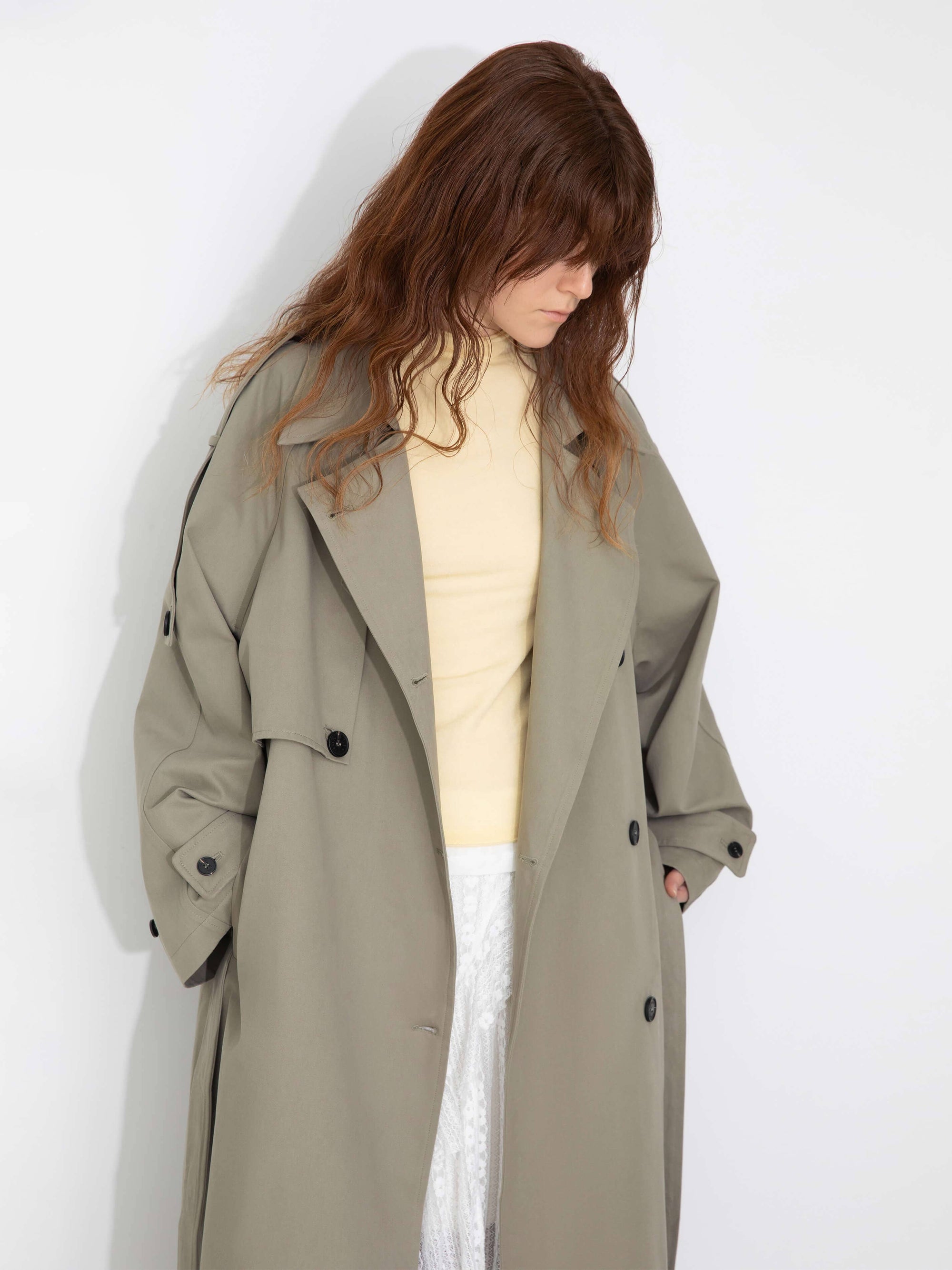 Cubic | Cotton Oversized Mid-Length Trench in Dark Sea Green