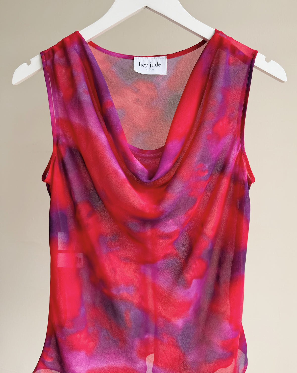 Berry Marbled Cowl Neck Sheer Top - Hey Jude