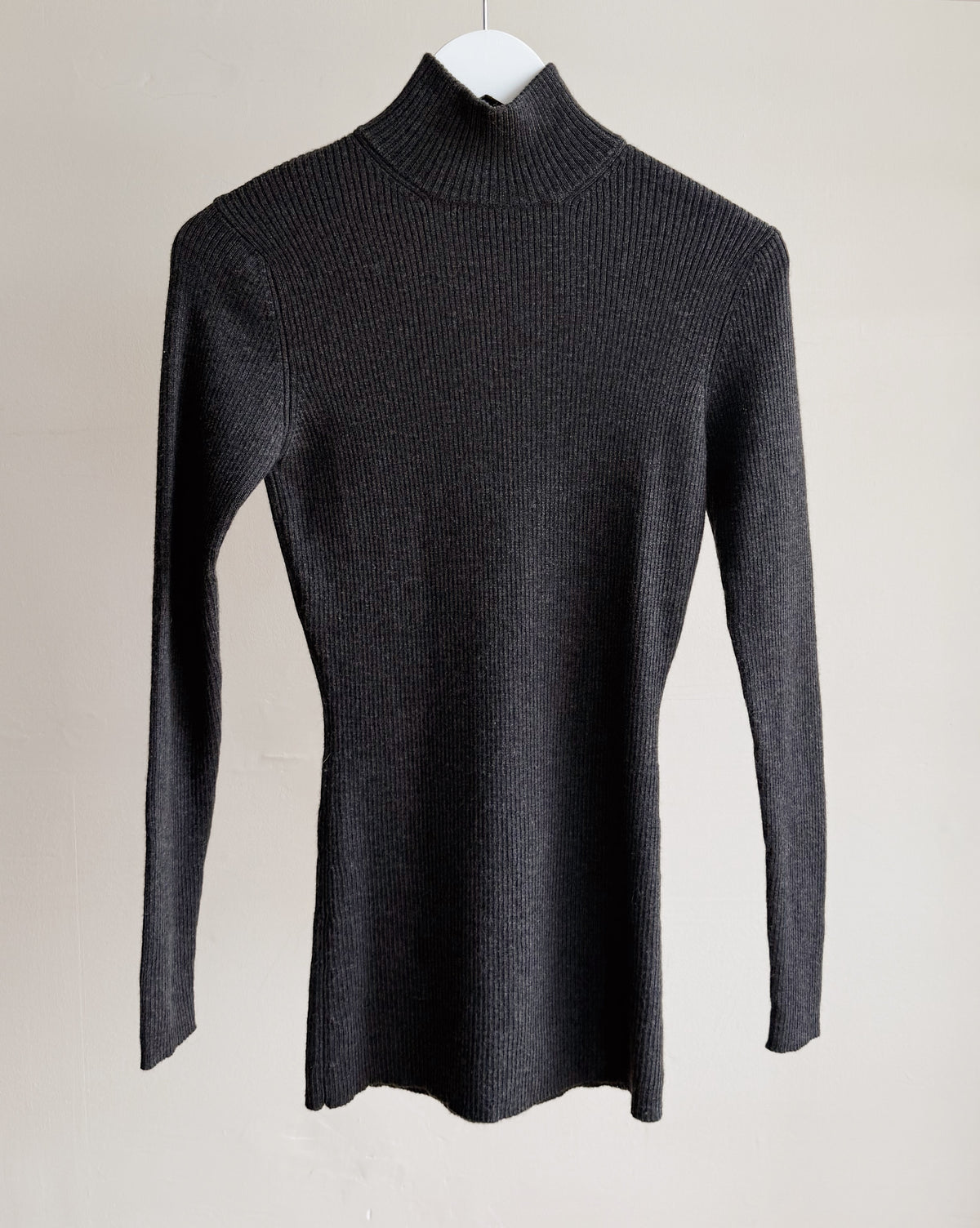 Charcoal Merino Wool Ribbed Knit Top - Hey Jude