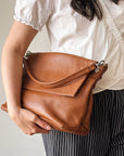 Chestnut Leather Fold Over Bag - Hey Jude
