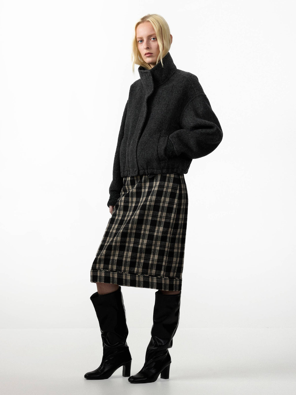 CUBIC | Relaxed Wool Cropped Jacket in Dark Grey