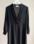 Black Draped Silk V-Neck Dress