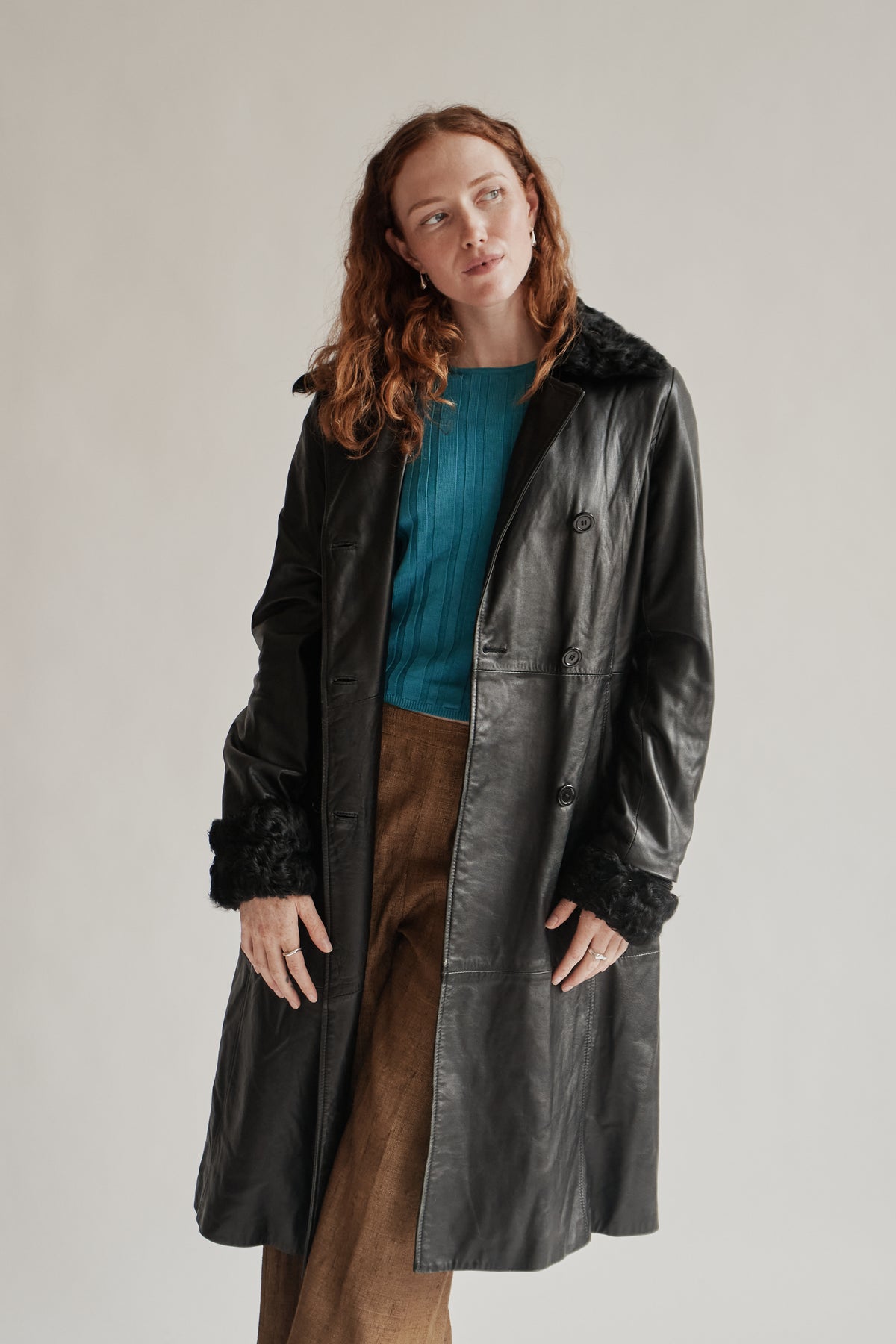 Black Lamb Leather with Fur Trench Coat - Hey Jude