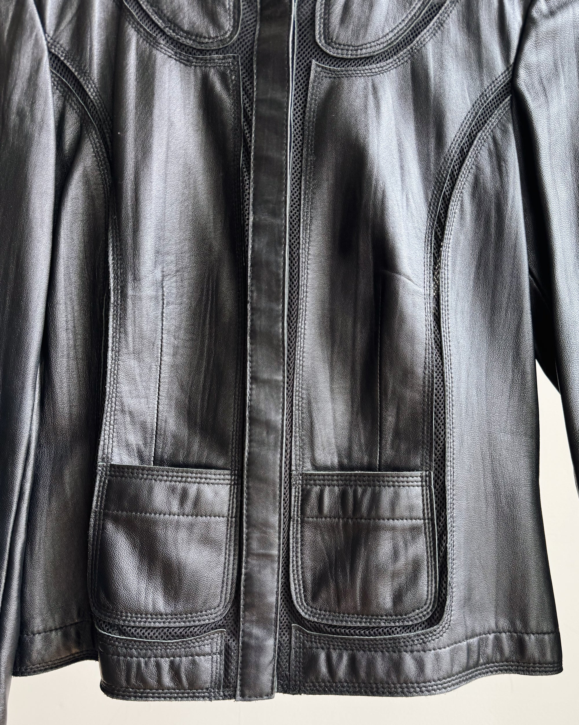 Black Round Collar Leather Jacket