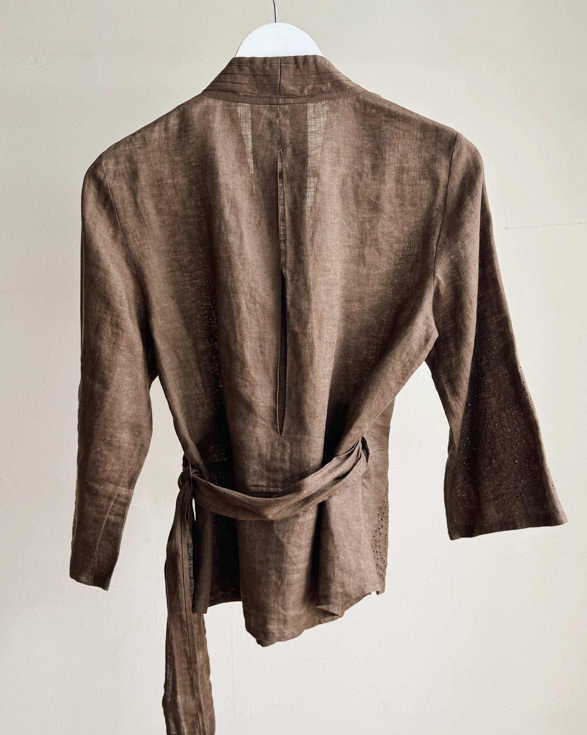 Espresso Linen Eyelet Wrap Top