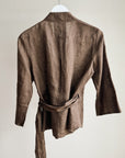 Espresso Linen Eyelet Wrap Top