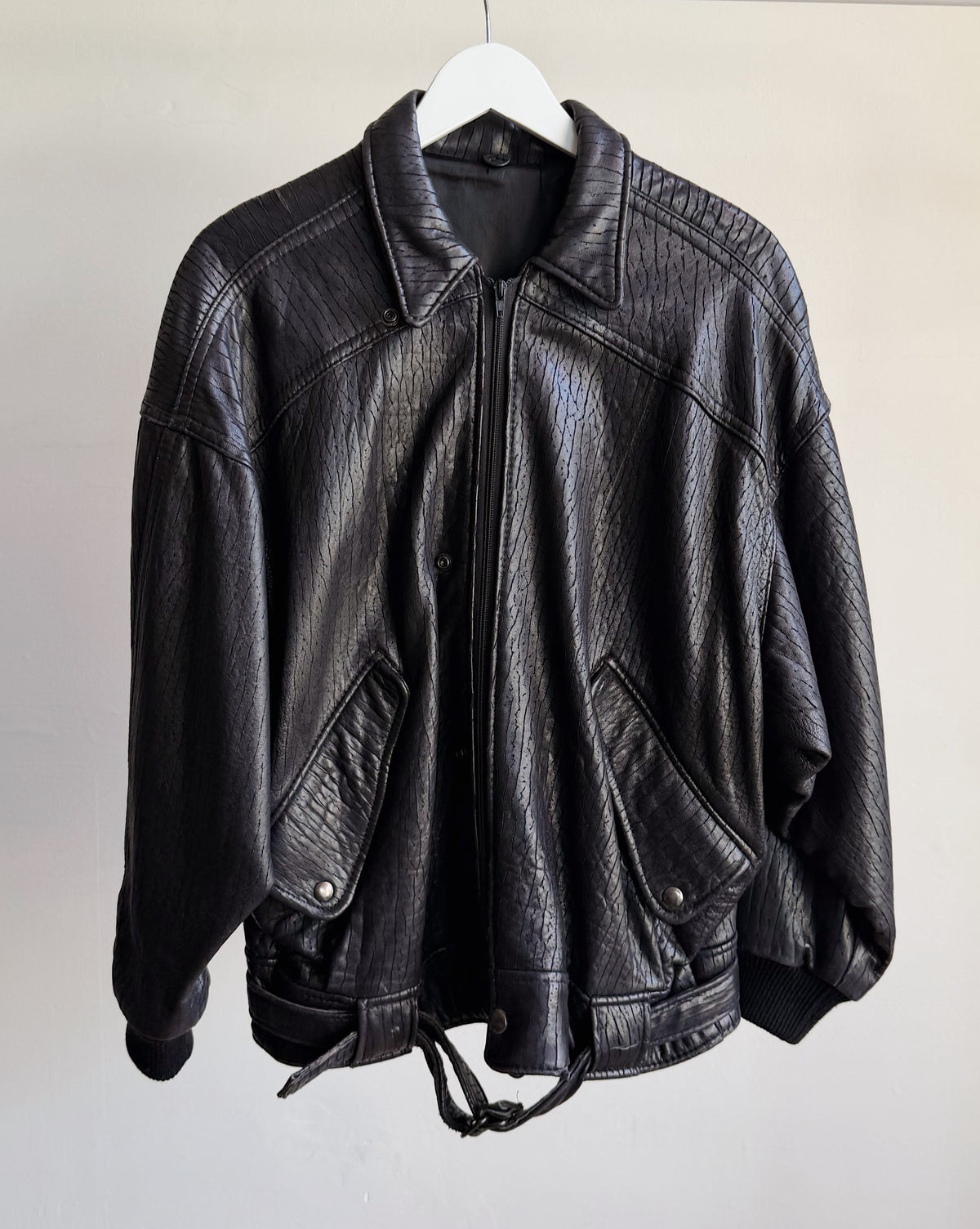Carbon Textured Leather Bomber - Hey Jude