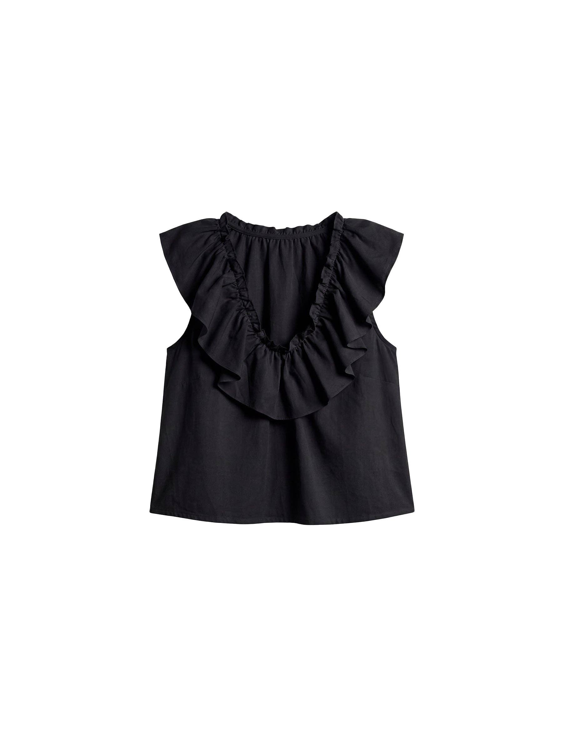 CUBIC - CUBIC Ruffle V-Neck Sleeveless Blouse: Black / S - Hey Jude