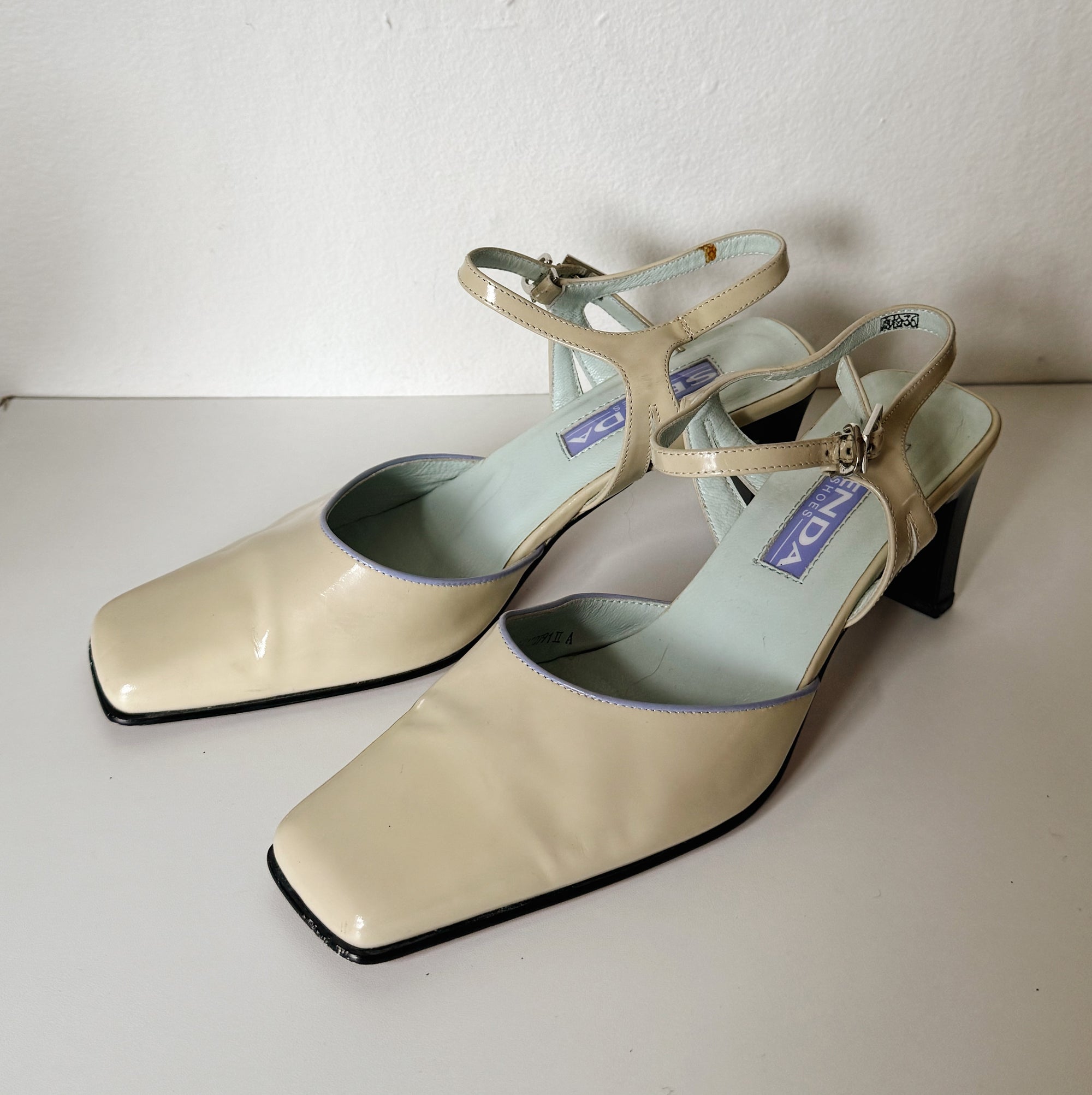Cream Patent Leather Slingback Heels | Size 36 - Hey Jude