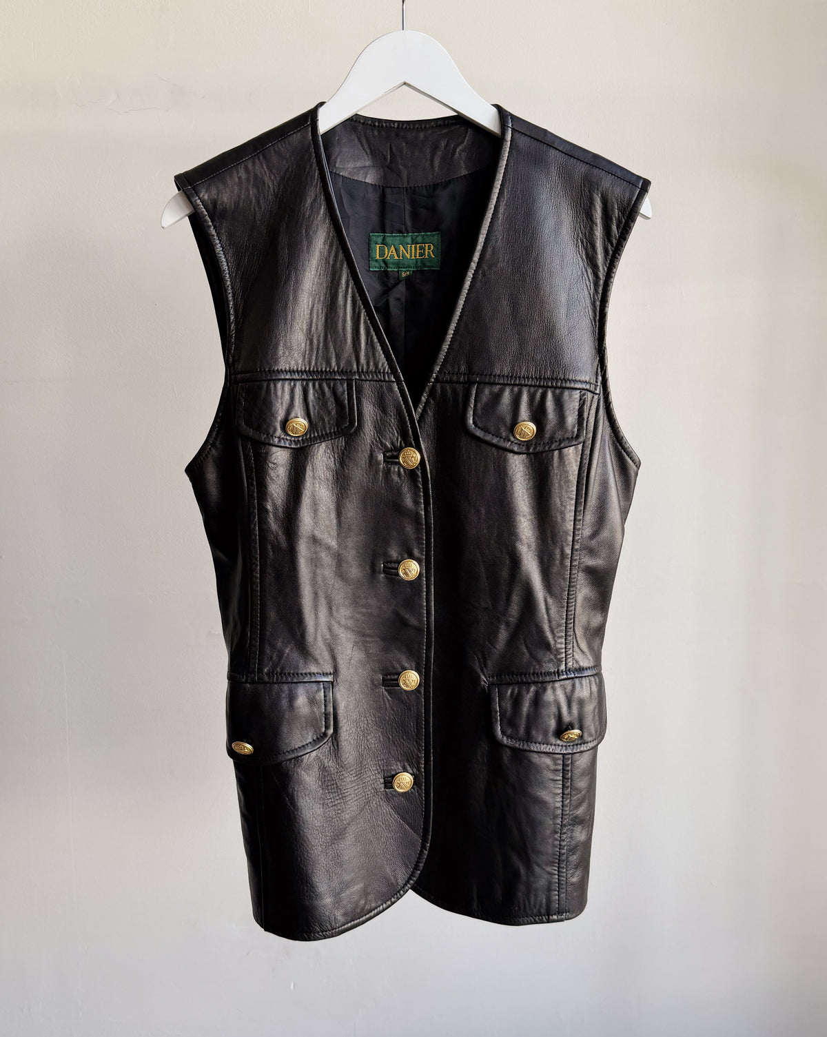 Black Leather Gold Embellished Vest