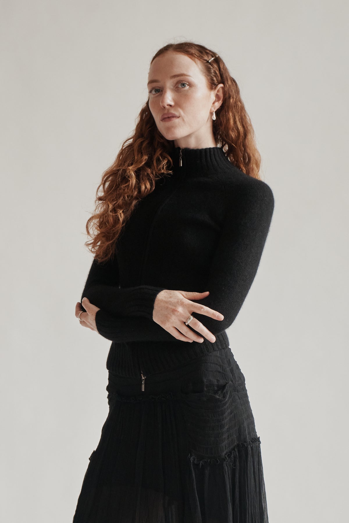 Black Cashmere Zipped Cardigan