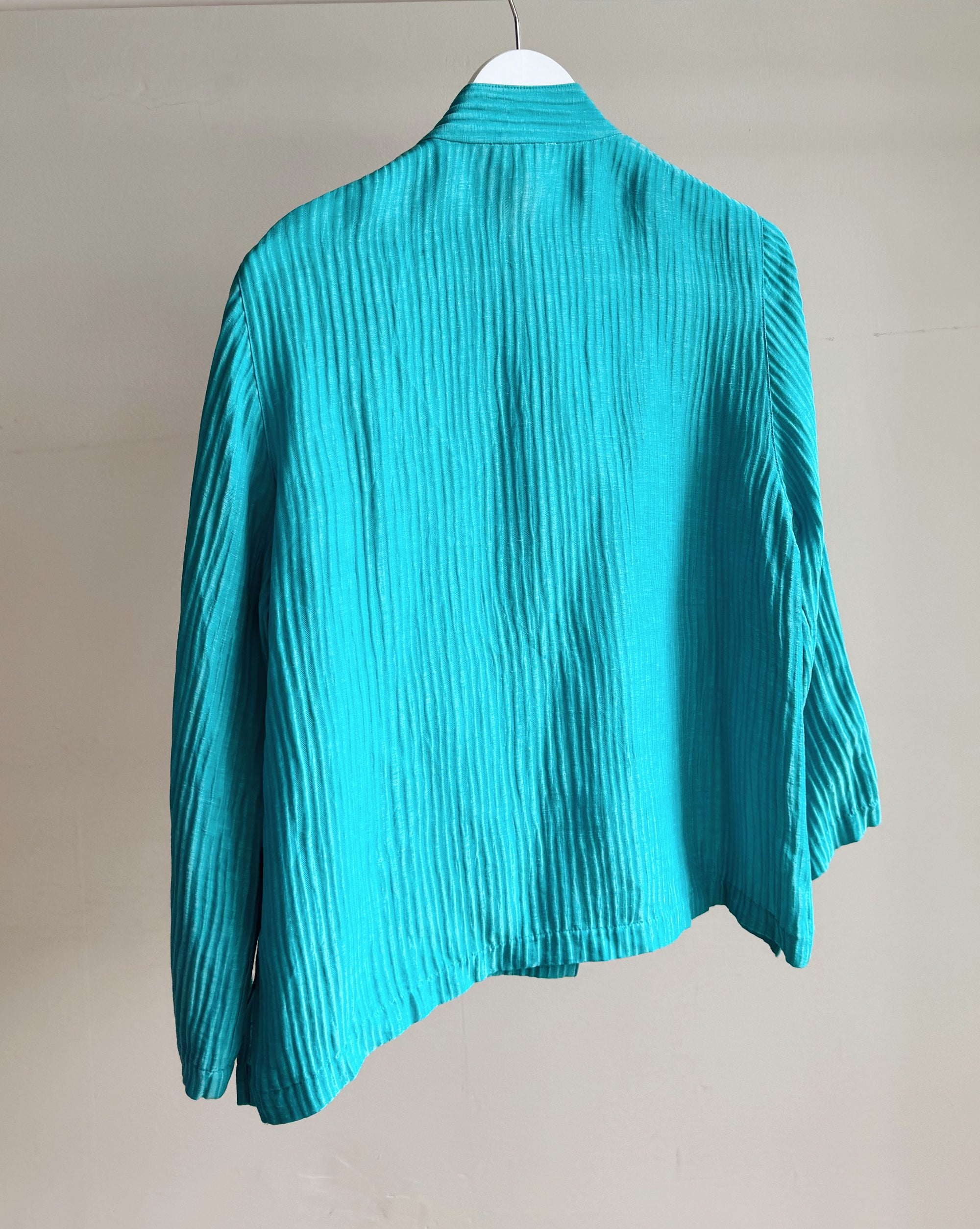 Turquoise Silk + Linen Pleated Jacket - Hey Jude