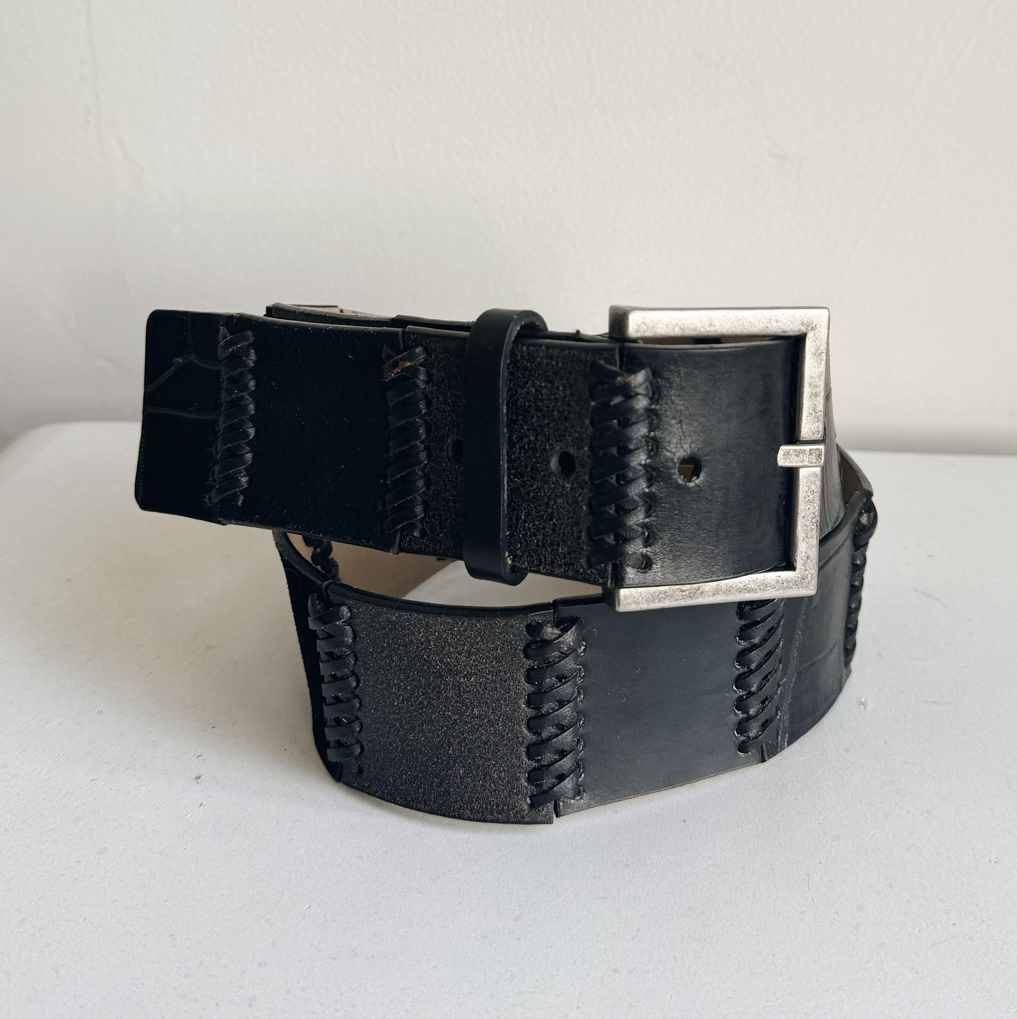 Onyx Patchwork Leather Belt - Hey Jude