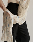 Cream Floral Narrow Silk Scarf