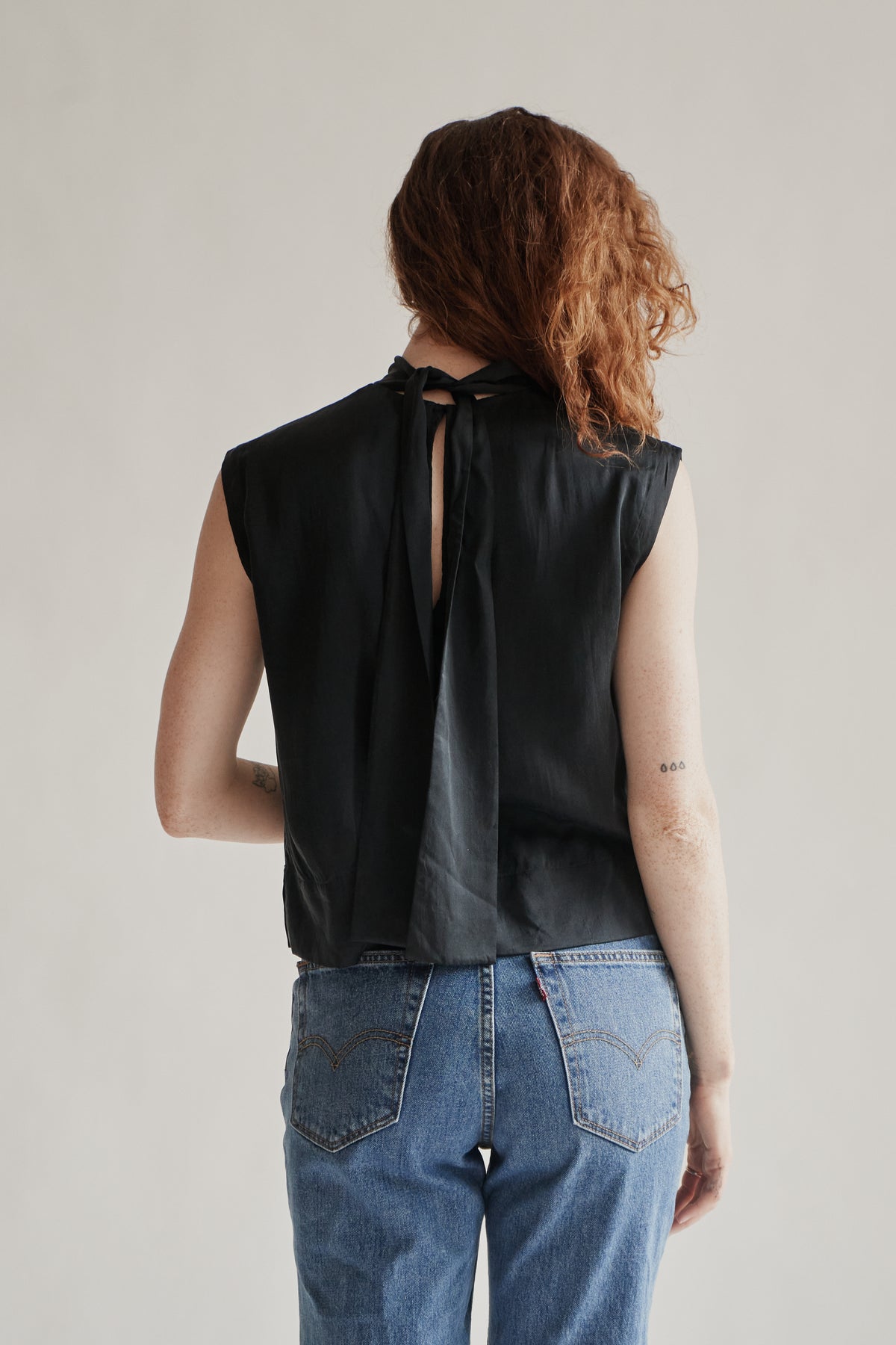 Onyx Boxy Silk Tie Blouse - Hey Jude