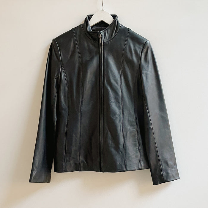 Midnight Panelled Leather Moto Jacket