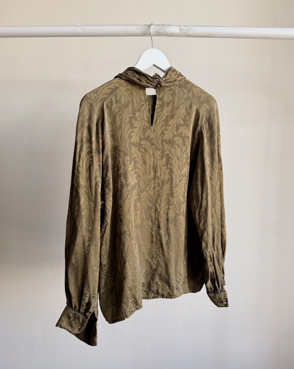 Olive Jacquard  Silk Blouse