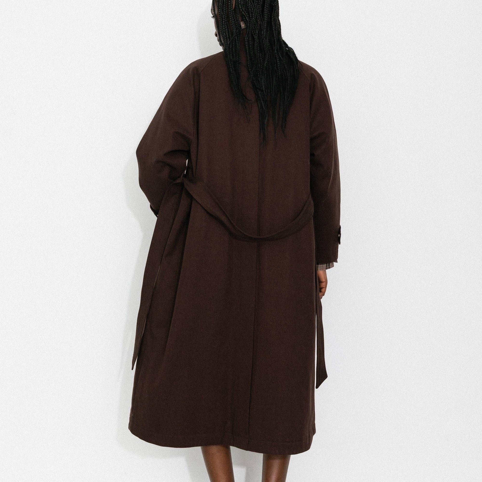Cubic | Convertible Collar Long Down Trench Coat in Espresso