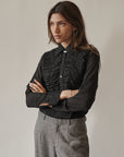 Ink Silk Ruched Button Up