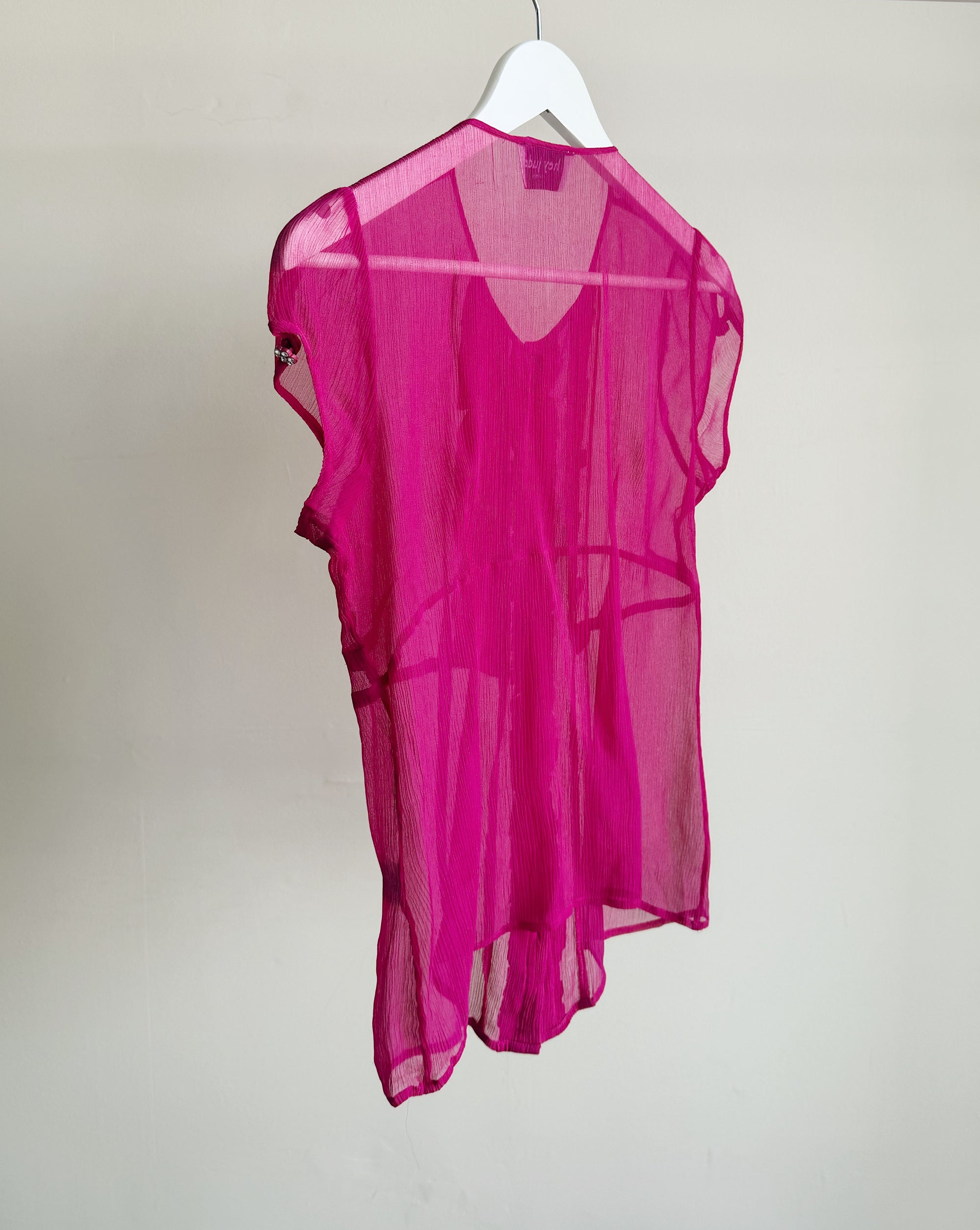 Berry Y2K Sheer Silk Ruffle Blouse