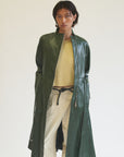 Forest Green Leather Zip Trench Coat - Hey Jude