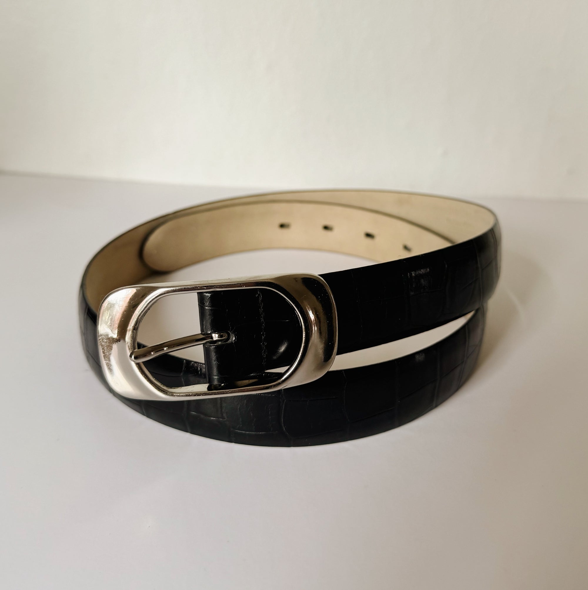 Black Croc Embossed Leather Belt - Hey Jude
